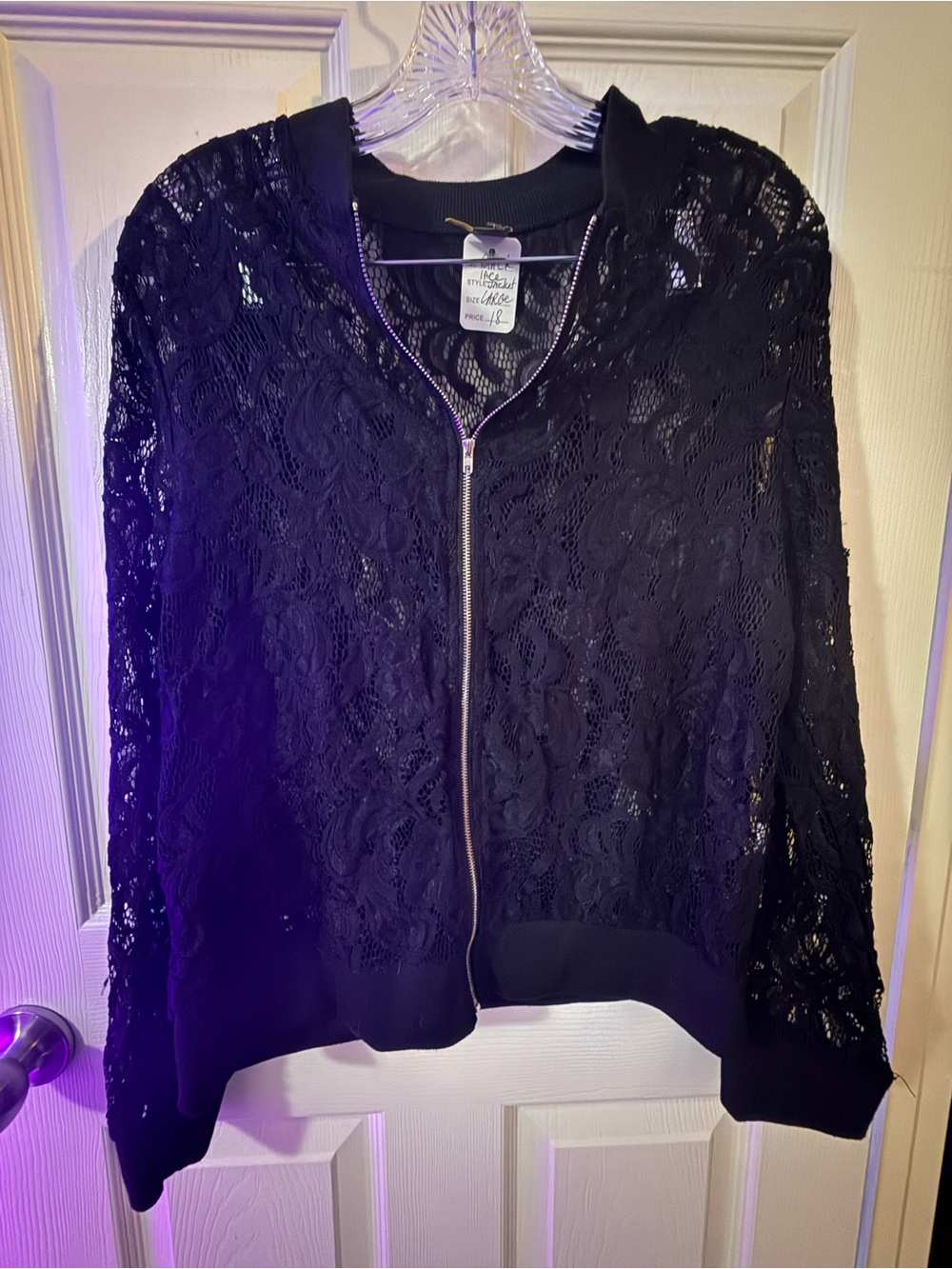 Black Lace Zip-Front Bomber Jacket - Women